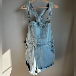 Madewell light wash short overalls